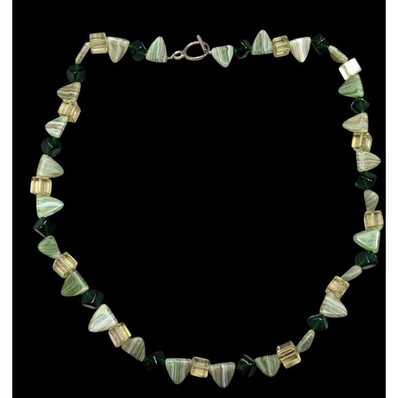 Fairycore Geometric Green Gemstone And Glass Beaded Necklace - Picture 1 of 6